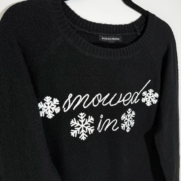 BOSTON PROPER Snow Holiday Knit Sweater Women’s Medium Embroidered Snowflake Blk - Picture 5 of 10